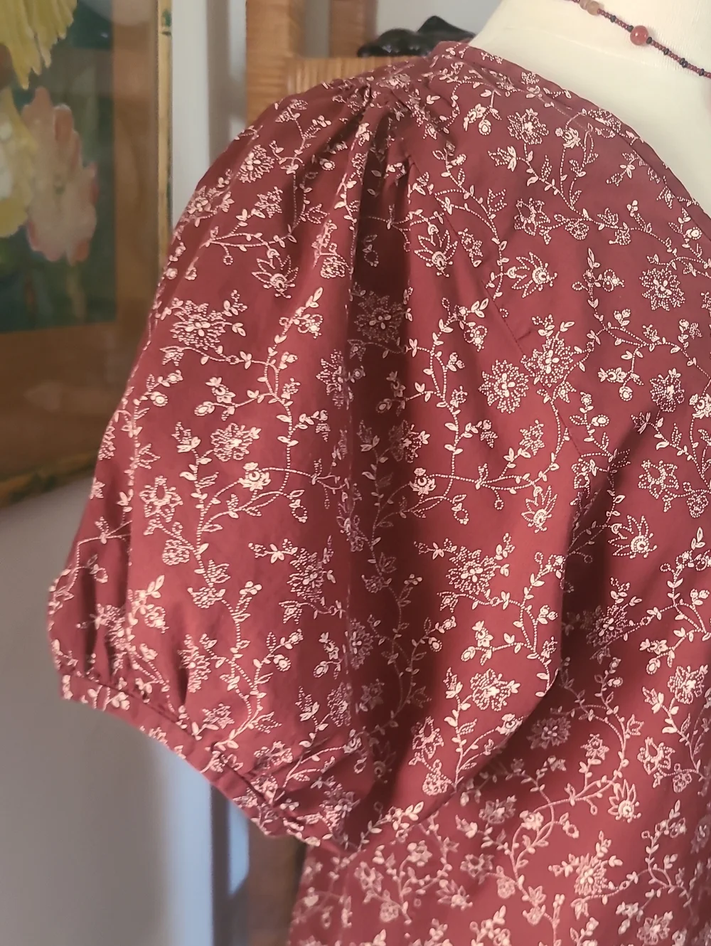 Madewell Batik Vine V-Neck Puff Sleeve Top Size S